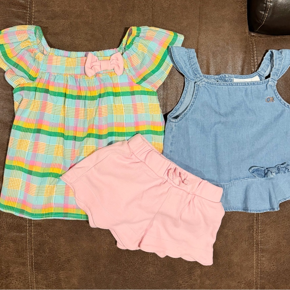 Plaid Pink & Chambray Tops With Shorts